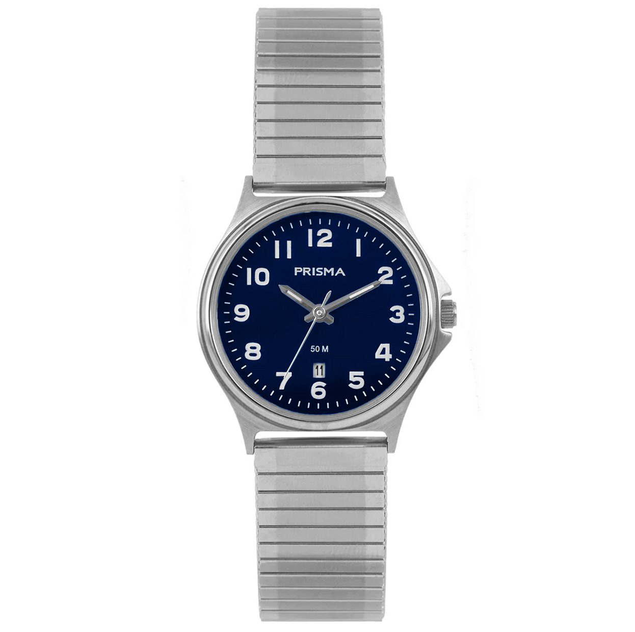 prisma horloge dames blauwe wijzerplaat en rekband