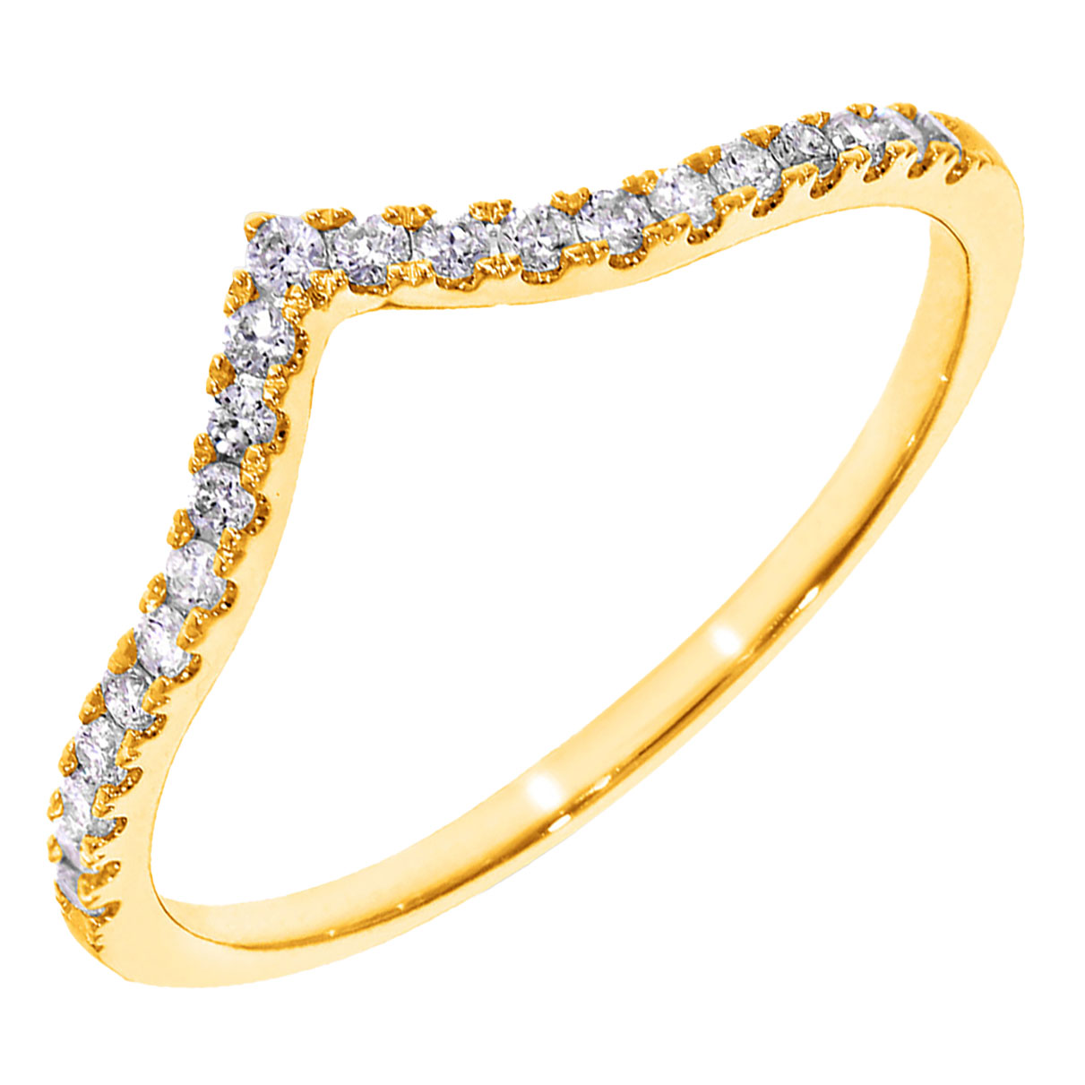14 krts geelgouden ring in v-vorm bezet met diamant briljant geslepen 0.16 crt totaal