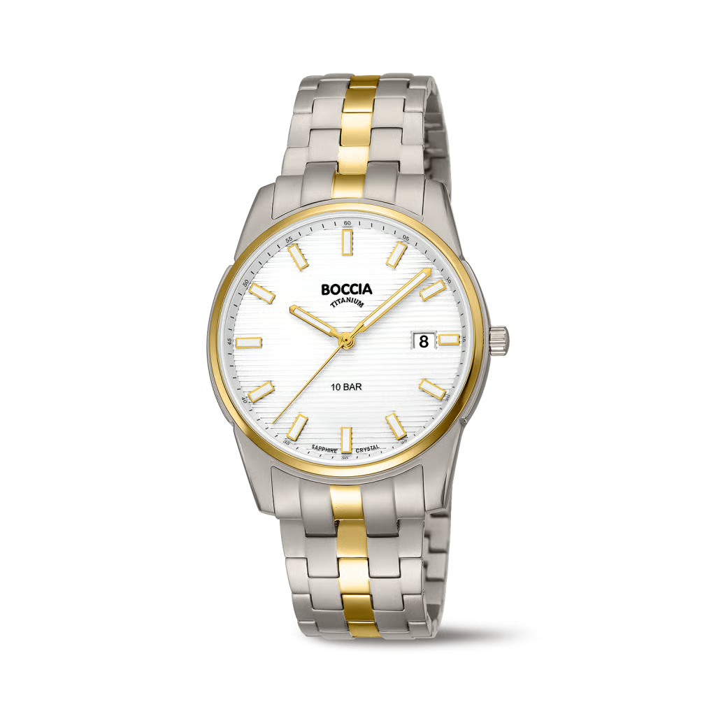 Die HAU Boccia Metallband Quarz bicolor, Modellnummer 3686-02, besticht durch ein elegantes Design mit einem zweifarbigen Metallarmband. Diese Armbanduhr ist ideal f&uuml;r den t&auml;glichen Gebrauch und besondere Anl&auml;sse. Tragen Sie sie am Handgelenk f&uuml;r einen stilvollen und zeitlosen Look. Perfekt f&uuml;r jeden, der Wert auf Qualit&auml;t und &Auml;sthetik legt.