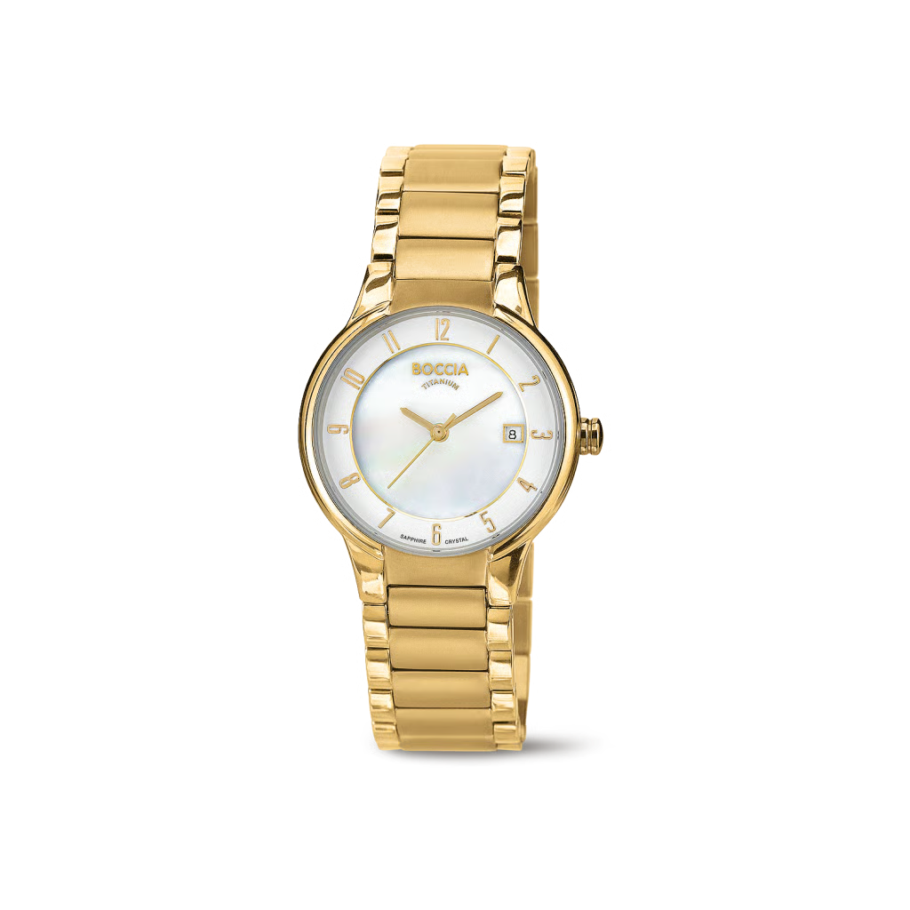 Der DAU Boccia Quarz Metallband Titan, Modellnummer 3301-03, ist eine hochwertige Armbanduhr mit Titanarmband. Ideal f&uuml;r t&auml;gliche Eleganz und Langlebigkeit. Tragen Sie sie am Handgelenk f&uuml;r stilvolle Pr&auml;zision und Komfort. Perfekt f&uuml;r jeden Anlass, ob gesch&auml;ftlich oder privat, und ein unverzichtbares Accessoire f&uuml;r Uhrenliebhaber.