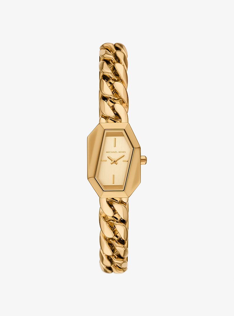 Goudkleurige dames horloge met schakels in de band