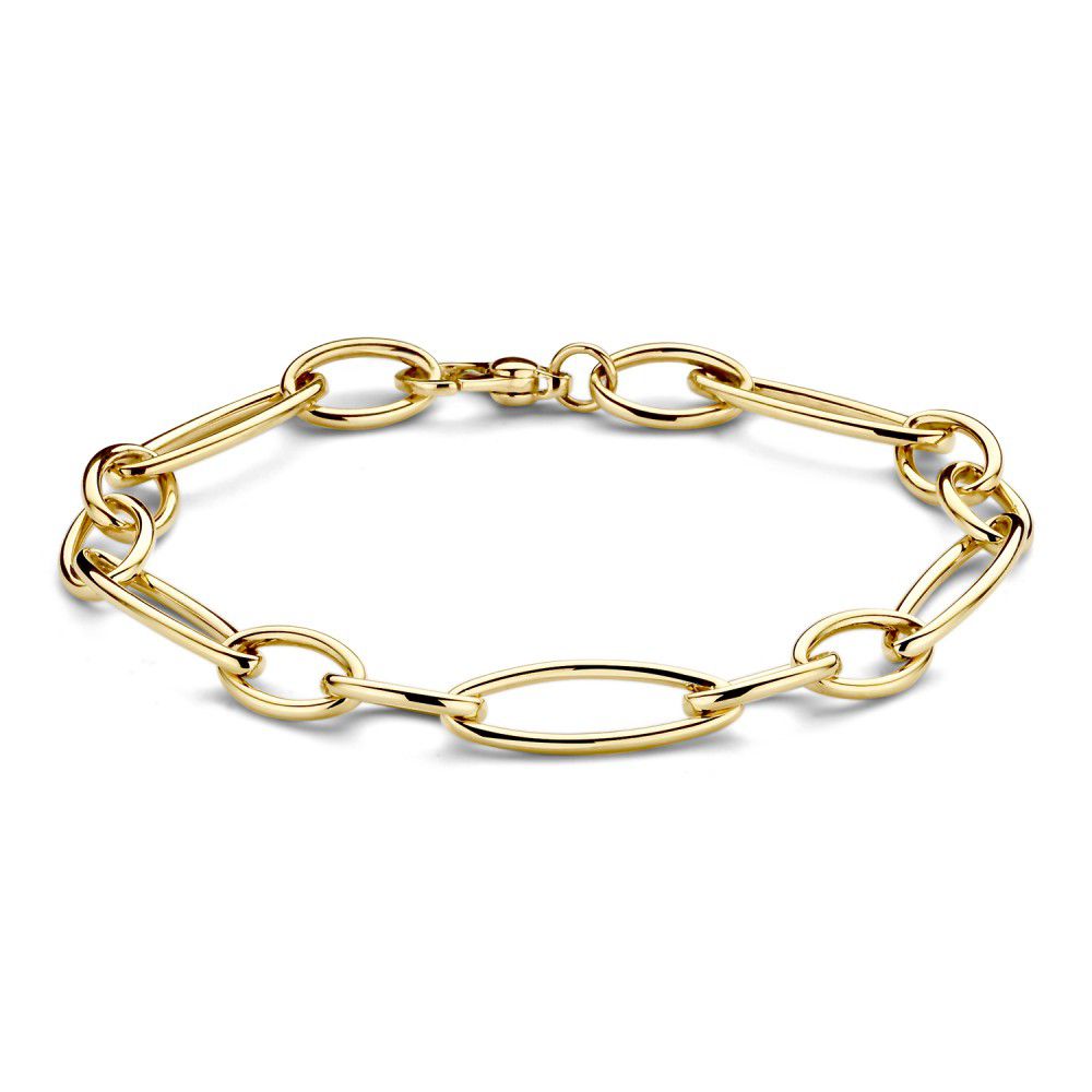 Geelgouden schakelarmband met luxe sluiting.
