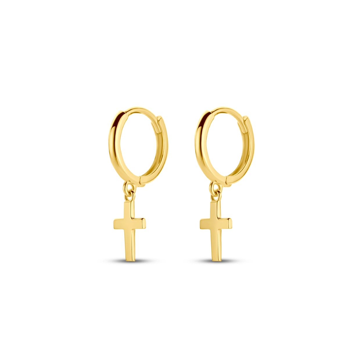 De 14krt klapoorringen met kruisje  stralen verfijnde elegantie uit. Deze creolen zijn ideaal voor een subtiele, maar toch stijlvolle uitstraling. Ze passen perfect bij zowel casual als formele outfits. Combineer deze juweeltjes met andere gouden accessoires voor een harmonieuze look. Perfect voor dagelijks gebruik of speciale gelegenheden waar verfijning gewenst is.