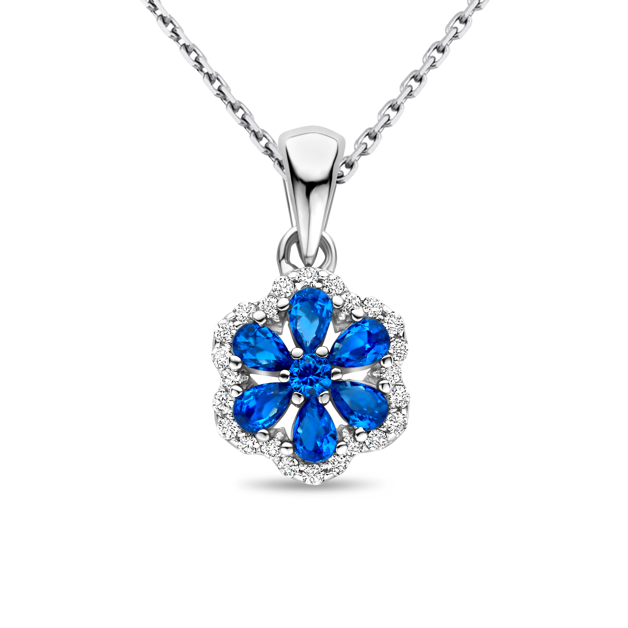 Ketting met hanger in zilver met blauwe steentjes en zirconia van het merk Silver Rose 
