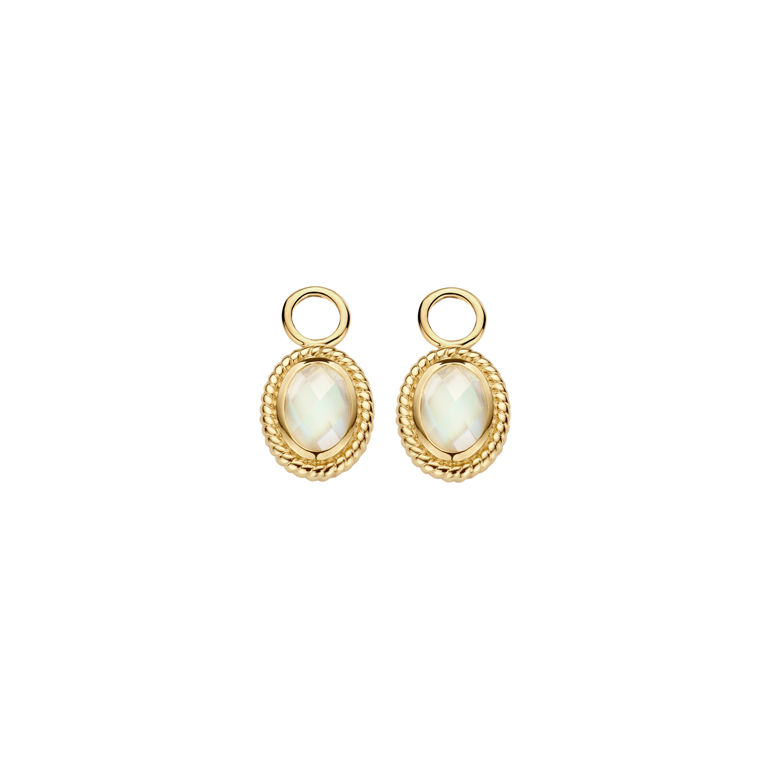 Blush - Geelgouden oorbedels met parelmoer en bergkristal - 9091YMQ