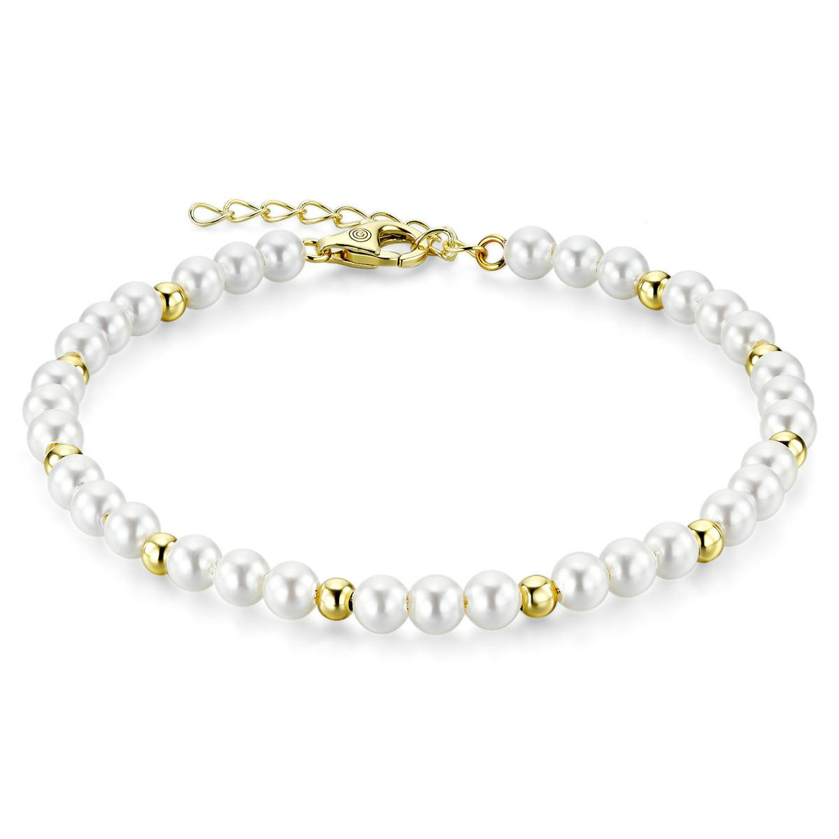 B1055-17Y+3. Gisser damesarmband. Parel gecombineerd met gold plated bolletjes. 