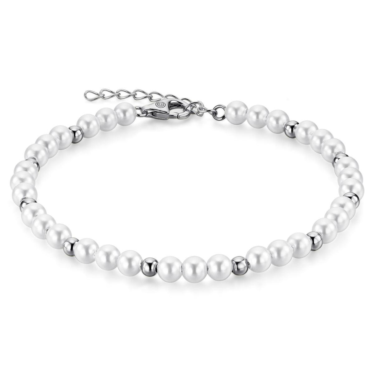 B1055-17+3. Gisser zilveren damesarmband met parel en zilveren bolletjes. 