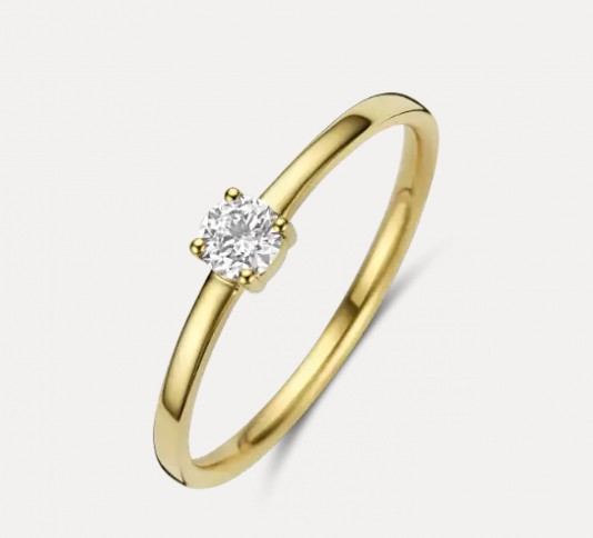 Geelgouden solitairring met diamant 0.32ct
