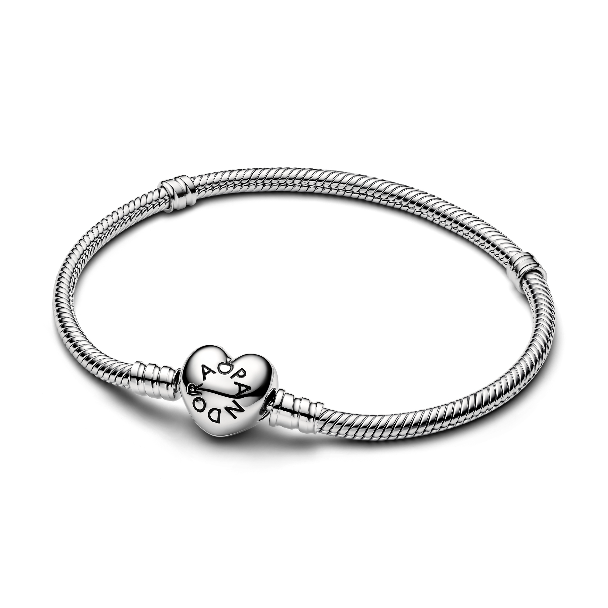 Pandora - Zilveren snakechain bedelarmband met hartjes clipsluiting - 594594C00-17