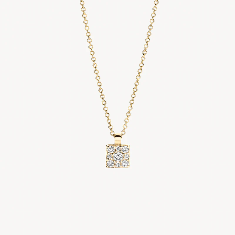 Deze elegante 14k geelgouden ketting met verfijnde ankerschakel is een tijdloze aanwinst voor je collectie. De vierkante hanger schittert door de pav&eacute;-gezette zirkonia&rsquo;s die prachtig het licht vangen. Met een lengte van 42 cm en een subtiel formaat van 4,6 mm voeg je moeiteloos luxe toe aan elke outfit. Een prachtig sieraad dat je elke dag laat stralen.