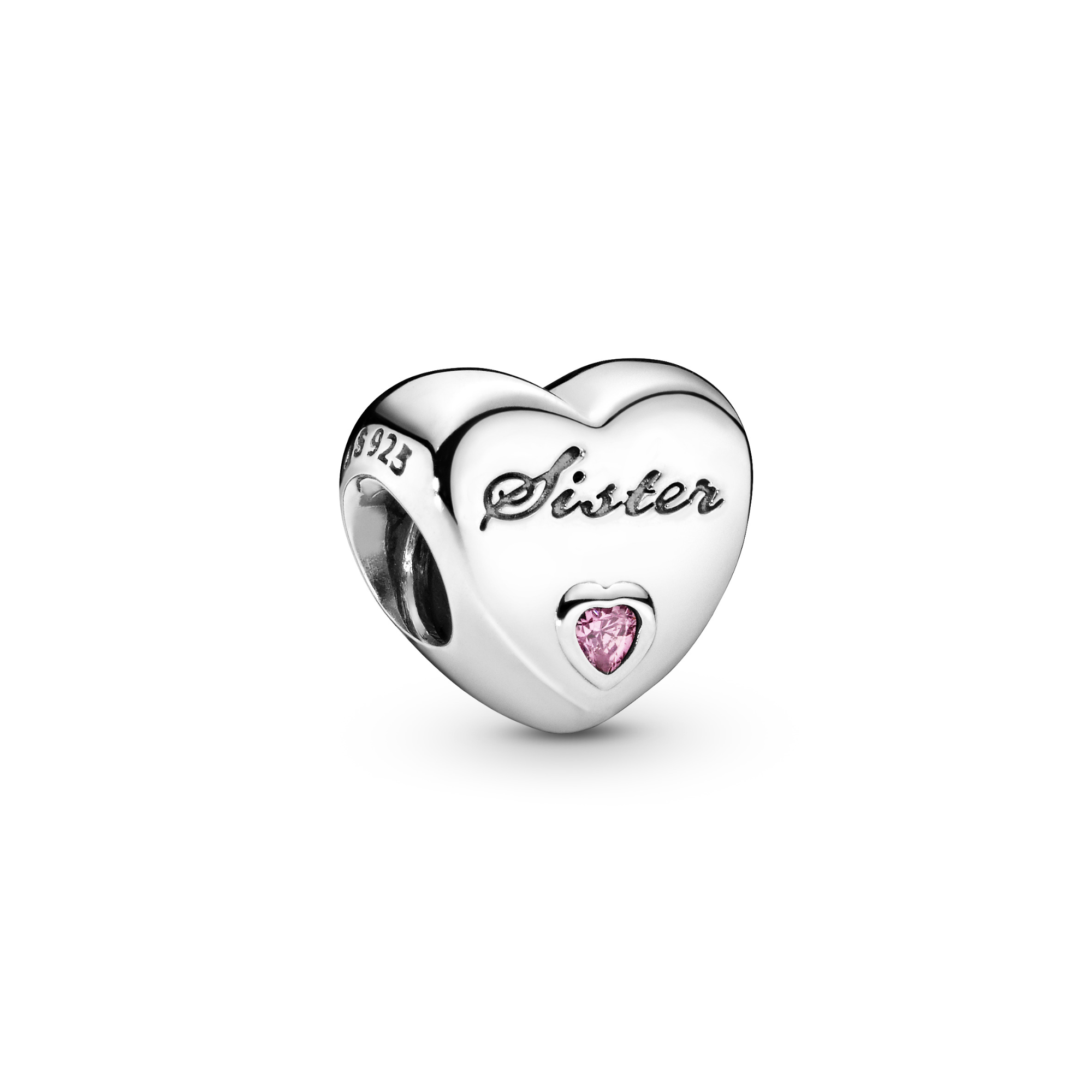 Pandora - Sister heart silver charm with pink cubic zirconia - 791946PCZ