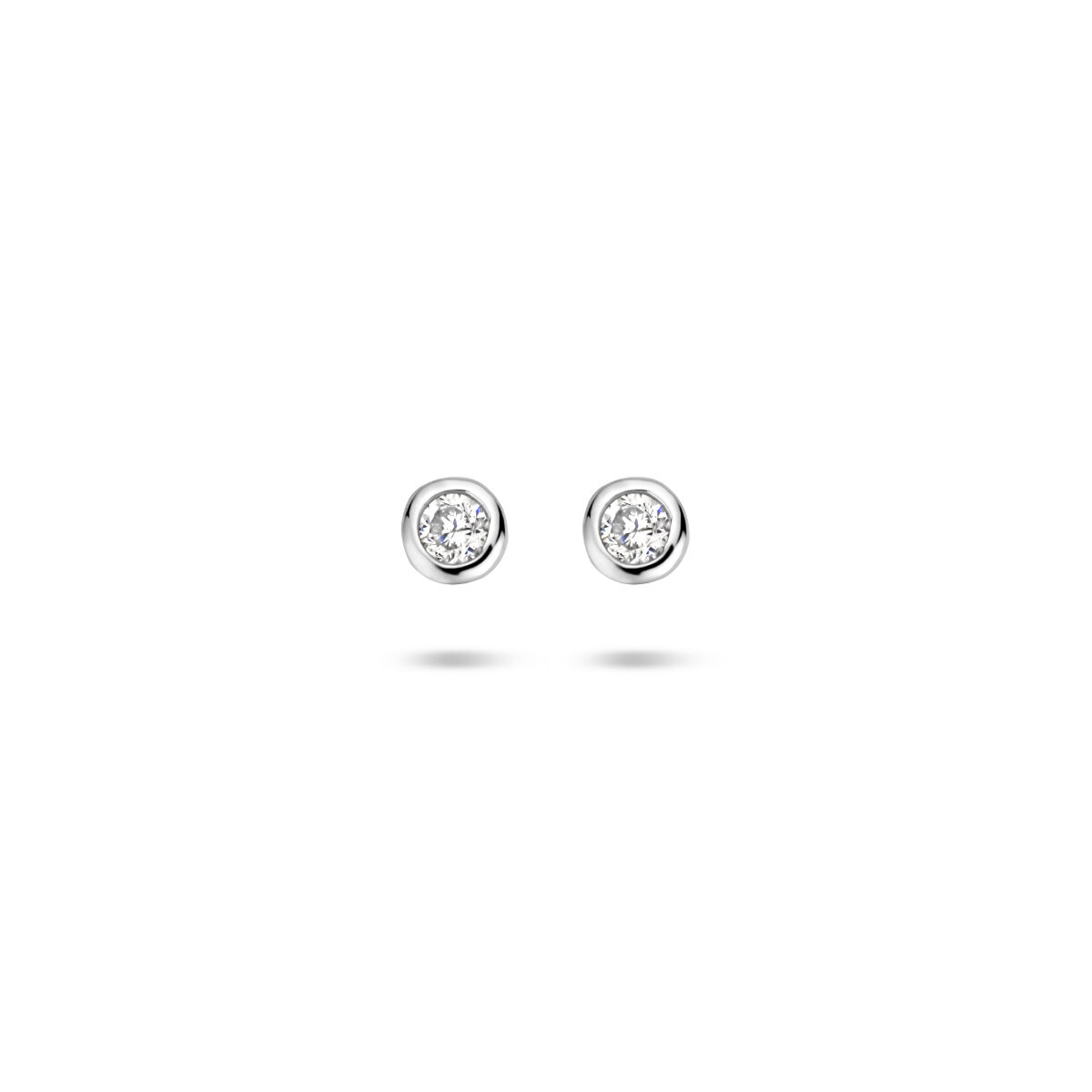 Zilver Gerhodineerde Oorstekers in Glad omzetting met Zirkonia 4 mm