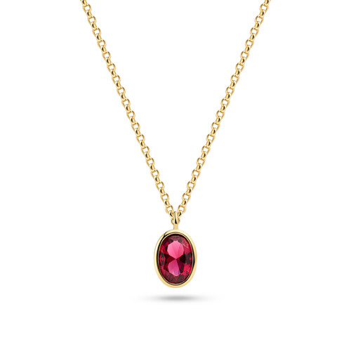 Set oorbellen en ketting met bijpassende hanger in verguld zilver en pink steen ovaal
