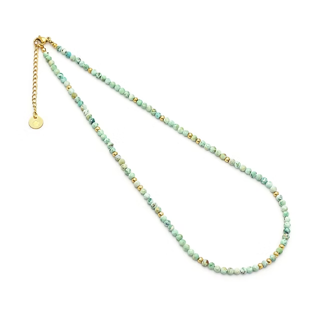 Die Blumenkind Halskette vergoldet T&uuml;rkis (Modellnummer: BGN43GOTU) ist eine elegante Halskette aus der Schmuckkategorie, die mit einem strahlenden T&uuml;rkis veredelt ist. Mit einer L&auml;nge von 40+5 cm ist sie vielseitig tragbar. Am besten kommt sie zur Geltung, wenn sie mit einem schlichten, einfarbigen Oberteil kombiniert wird, um das T&uuml;rkis hervorzuheben.
