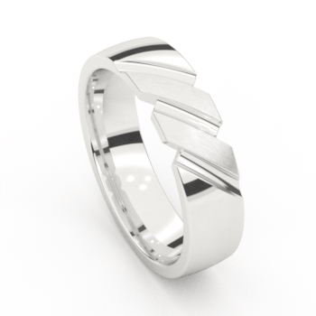 De ring is in witgoud 18 karaat en deels vooraan mat en is 6 mm breed.