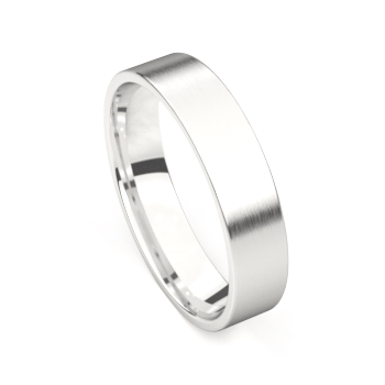 De ring is in 18 karaat witgoud en de ring is mat en 5 mm breed