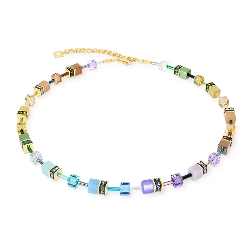 Verguld edelstalen collier met GeoCUBE&reg; kralen in pastel multicolour 
