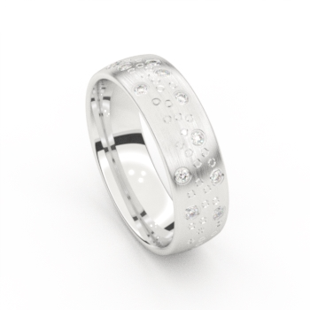 De ring is in 18 karaat witgoud mat met briljant voor 0.14ct.