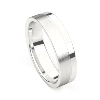 De ring is in witgoud 18 karaat en deels gemateerd. de breedte is 6 mm