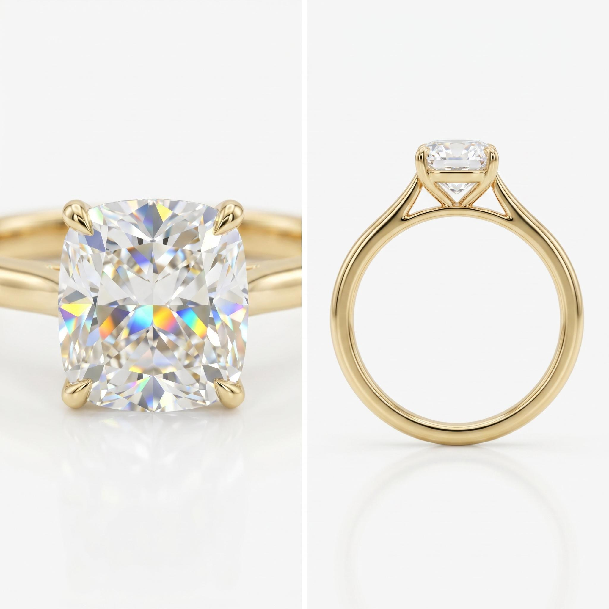 De Cushion gemodificeerde lab-gegroeide diamanten ring, modelnummer JRS-R223, heeft een 14-karaats gouden band en een 1,52 karaat VVS2 zuiverheid witte River E labdiamant. Perfect voor verlovingen. Het beste te dragen bij speciale gelegenheden of dagelijkse elegantie. Voeg verfijning toe aan elke look door het te combineren met andere gouden sieraden.