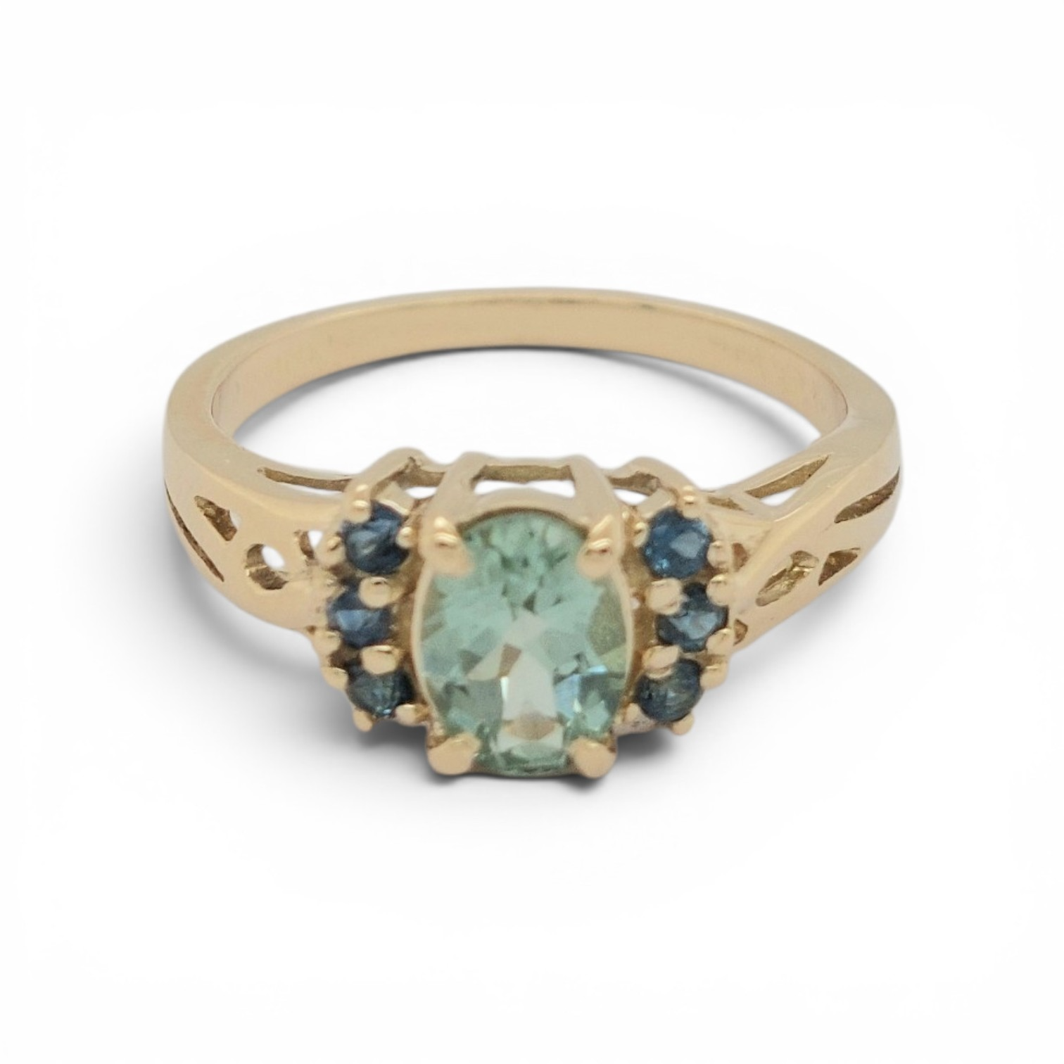 14kt Gouden ring met Toermalijn en Saffier
