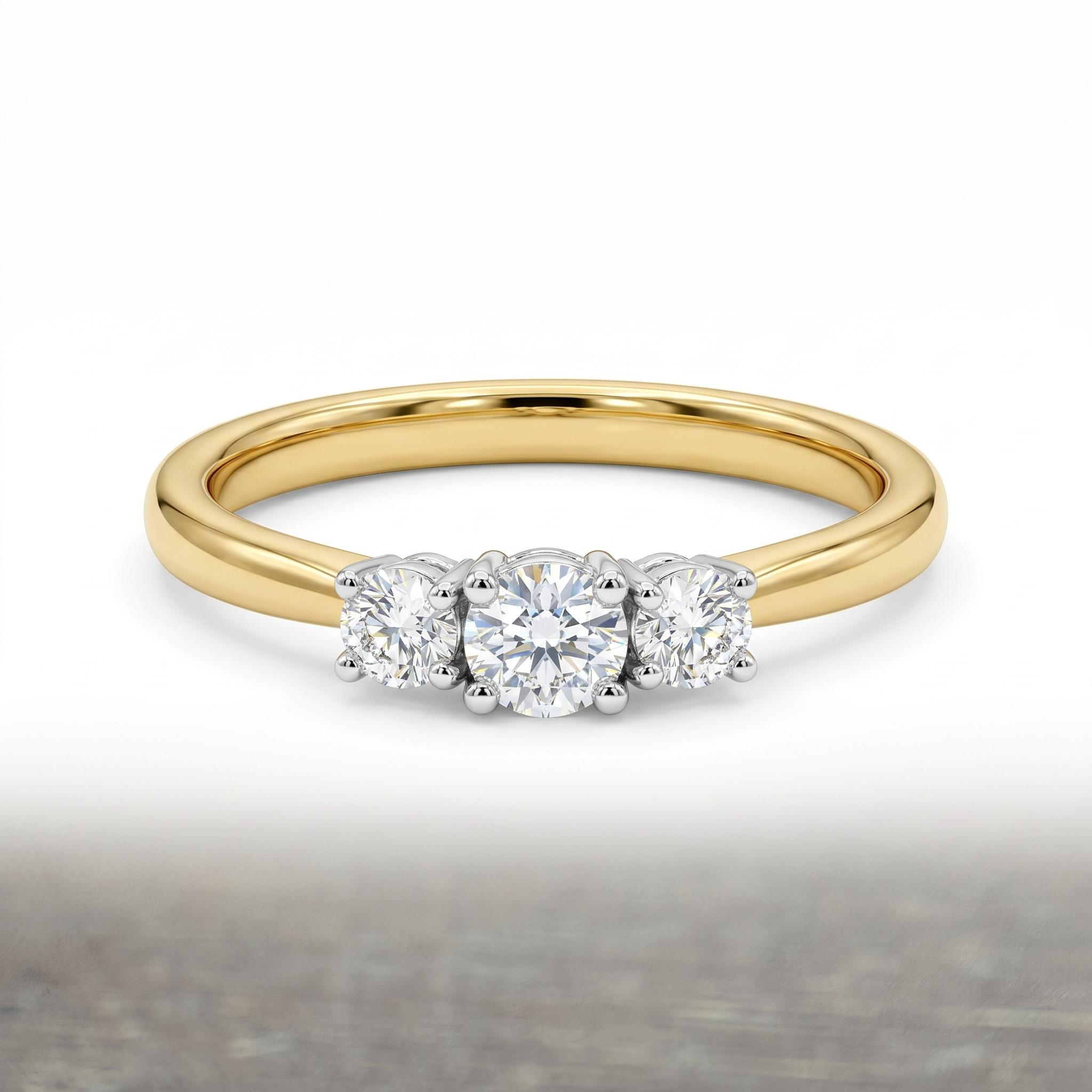 De 14 karaat gouden trilogiering met modelnummer LD20672 bevat briljant geslepen lab-gegroeide diamanten van 0,23 karaat. De ring, in maat 54, is goudkleurig en gemaakt van 14 karaats goud. Perfect te dragen als een verfijnd modeaccessoire voor elke gelegenheid, vooral geschikt om te combineren met andere gouden sieraden voor een elegante uitstraling.