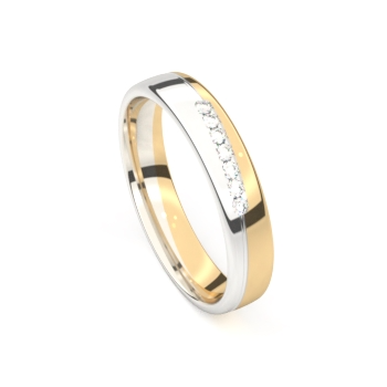 De ring is in wit en geelgoud  18 karaat en gezet met diamant voor 0.07ct