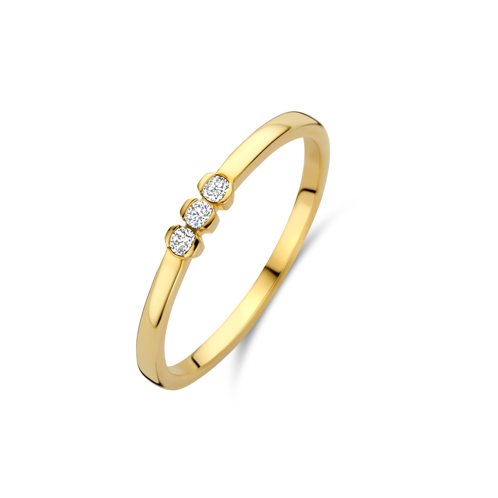 14kt gouden ring met 3 diamanten  3 x 0.02 crt H/Si