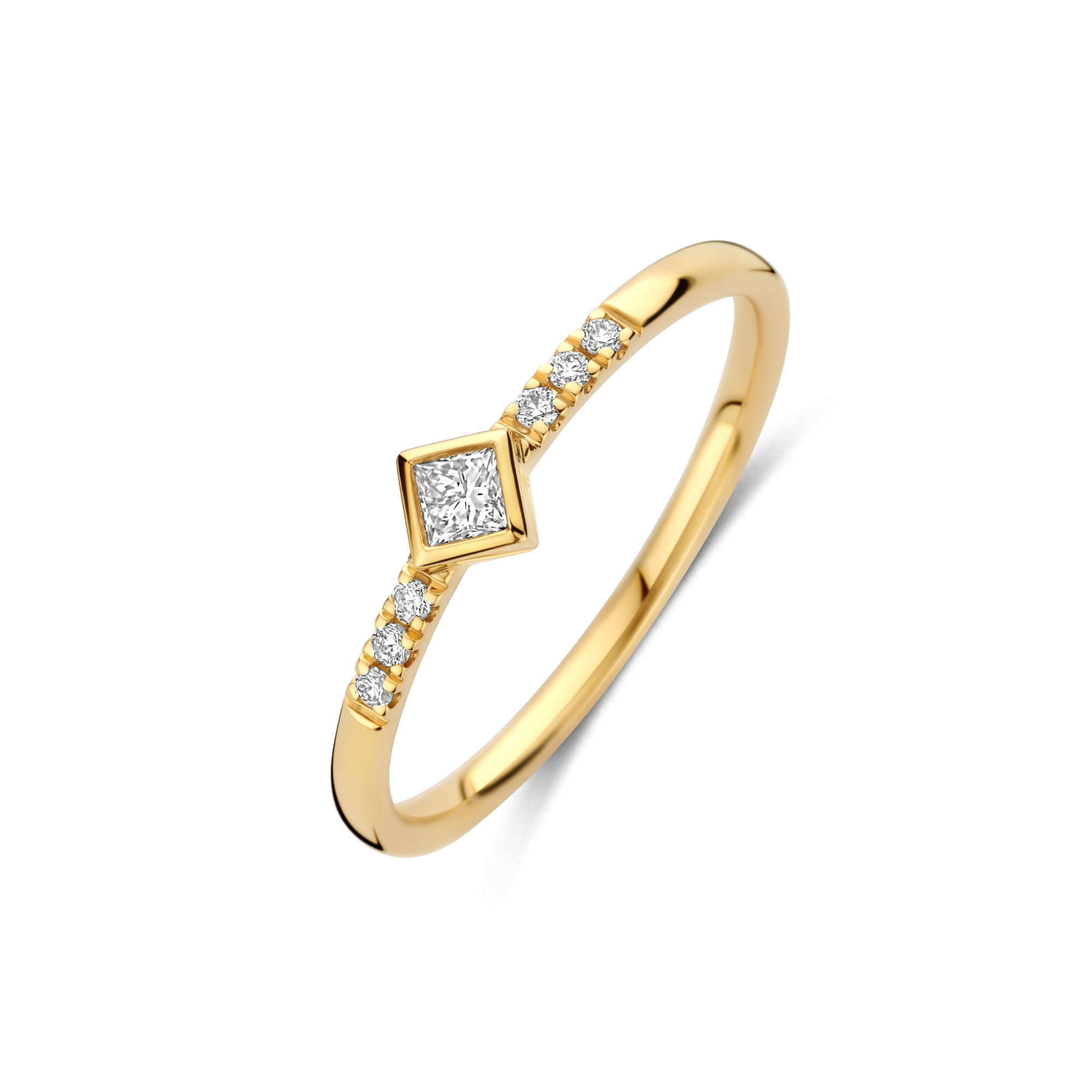 Geelgouden ring van Briljant model Malaga met diamant 0.13ct H SI