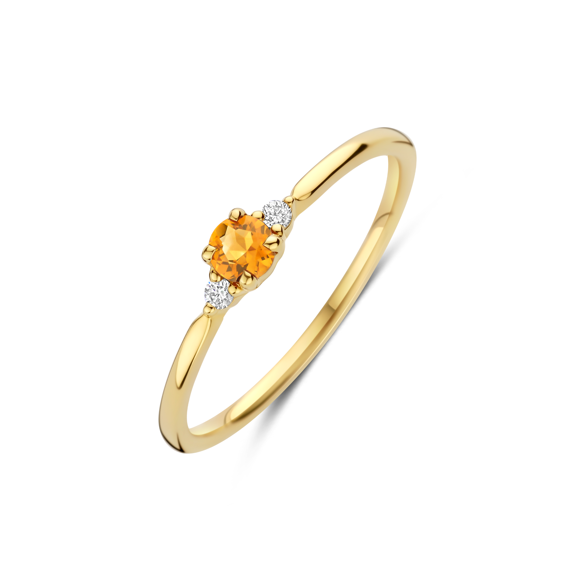 Geelgouden ring van Briljant model Mia met diamant 0.03ct H/Si en Citrien