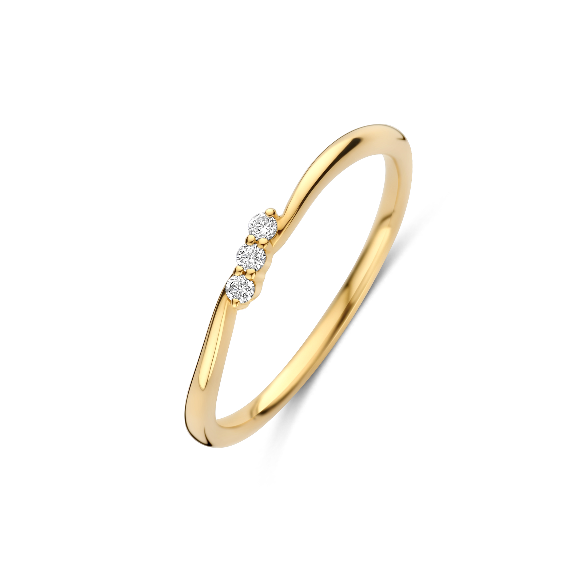 14kt gouden ring met 3x diamant, totaal 0.05ct