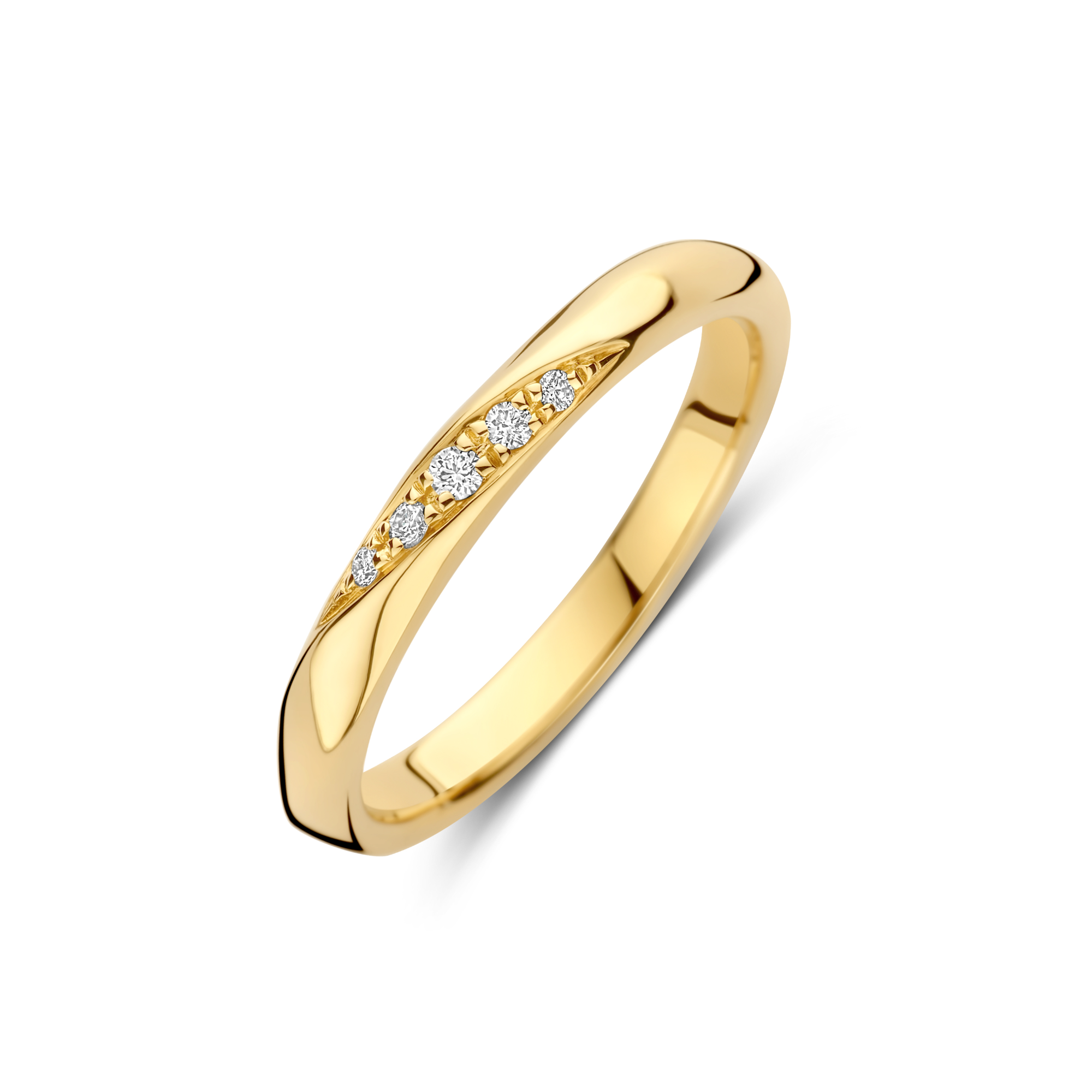 14kt gouden ring met 5x diamant, totaal 0.05ct