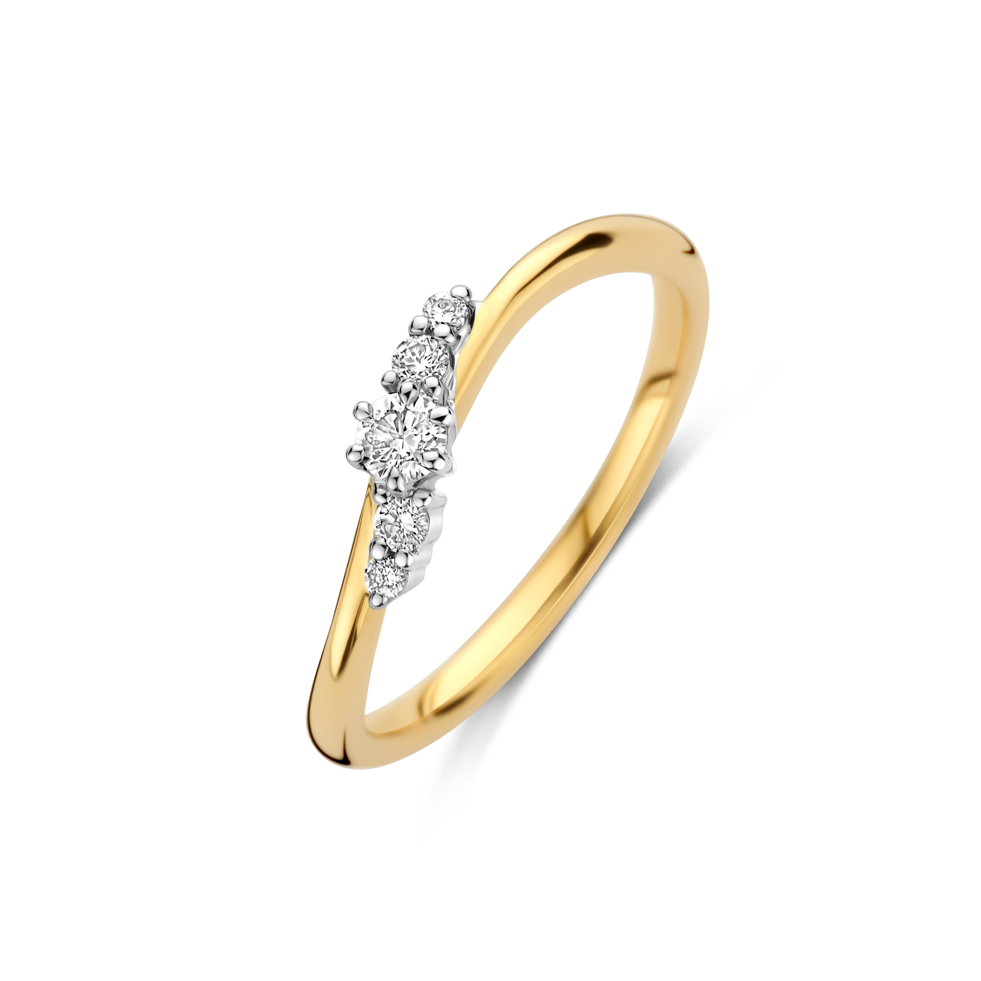 14kt gouden ring met diamanten, totaal 0.18ct