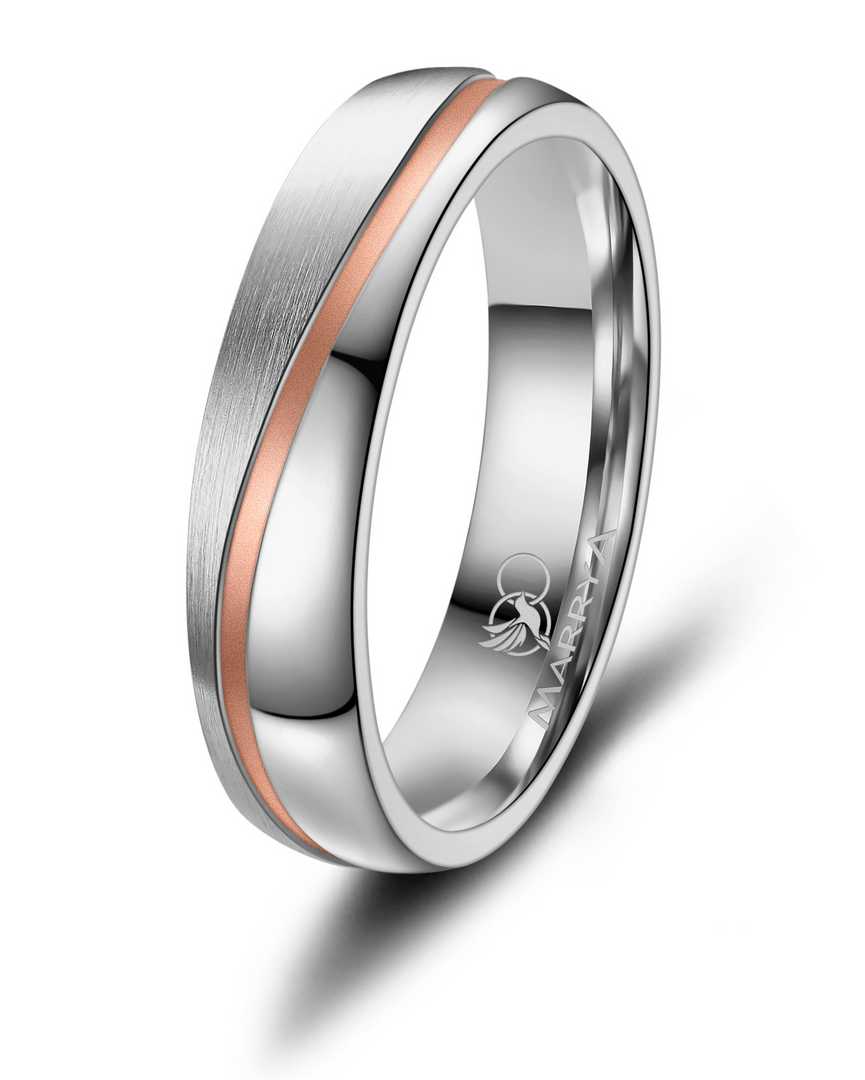 Heren ring van edelstaal en verguld ros&eacute;goud