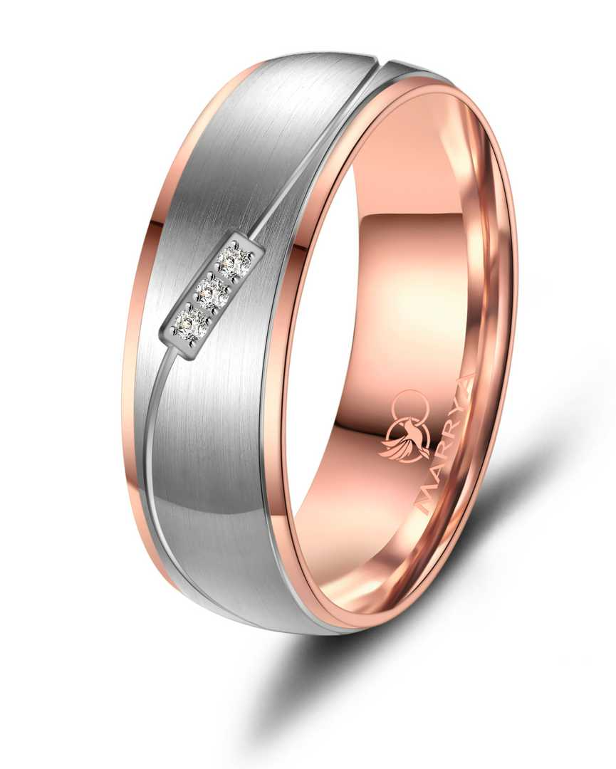 Dames ring van edelstaal met zirconium en verguld ros&eacute;goud 