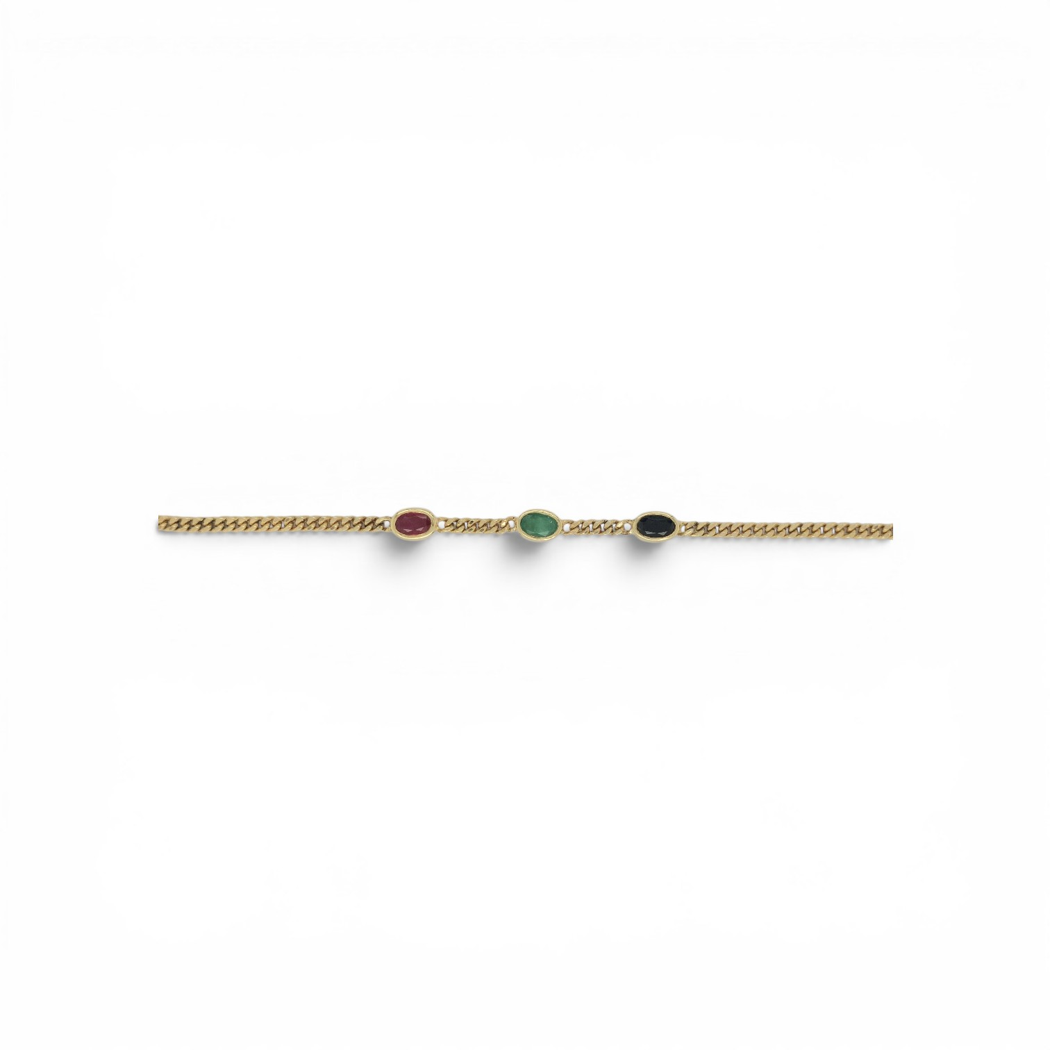 14kt gouden armband met Smaragd, Saffier en Robijn 6x4