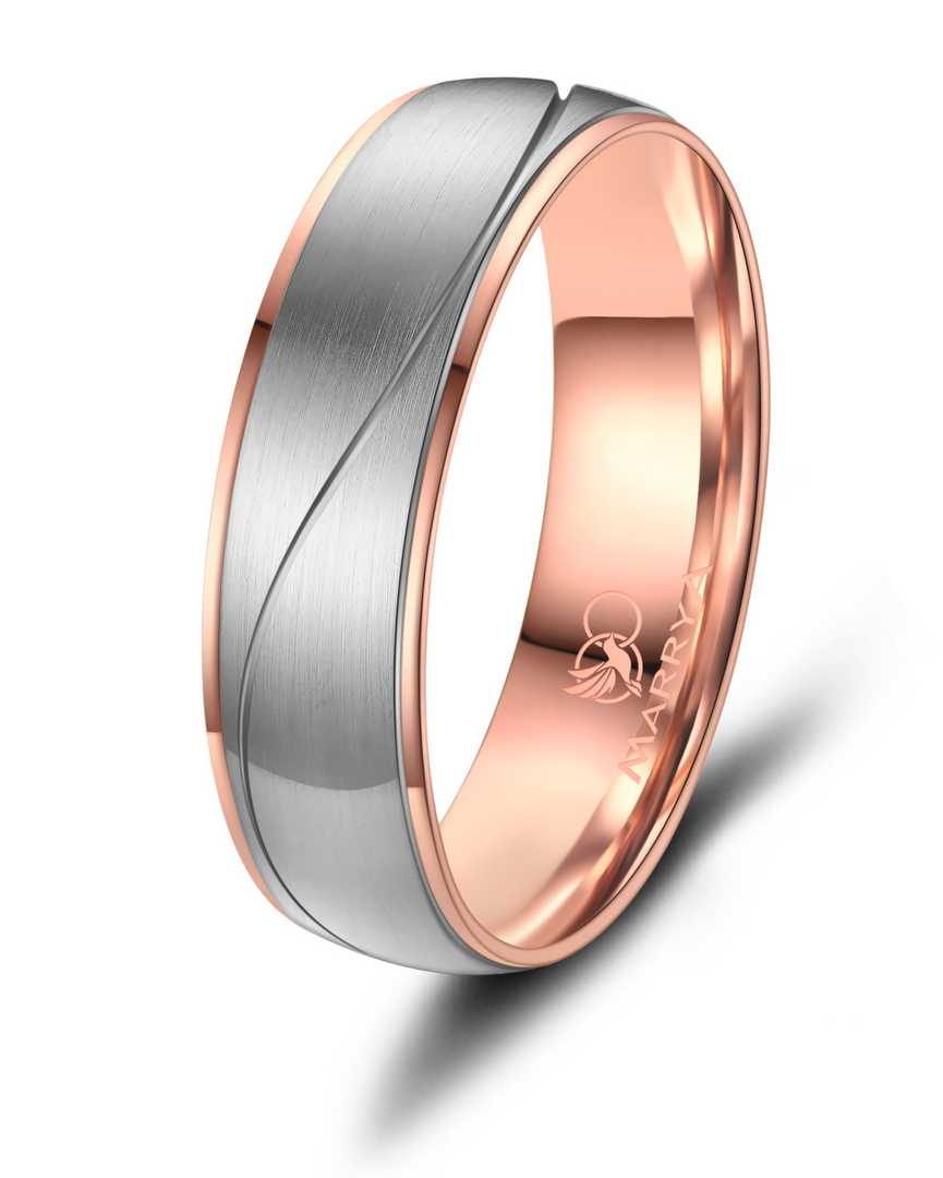 Heren ring van edelstaal en verguld ros&eacute;goud