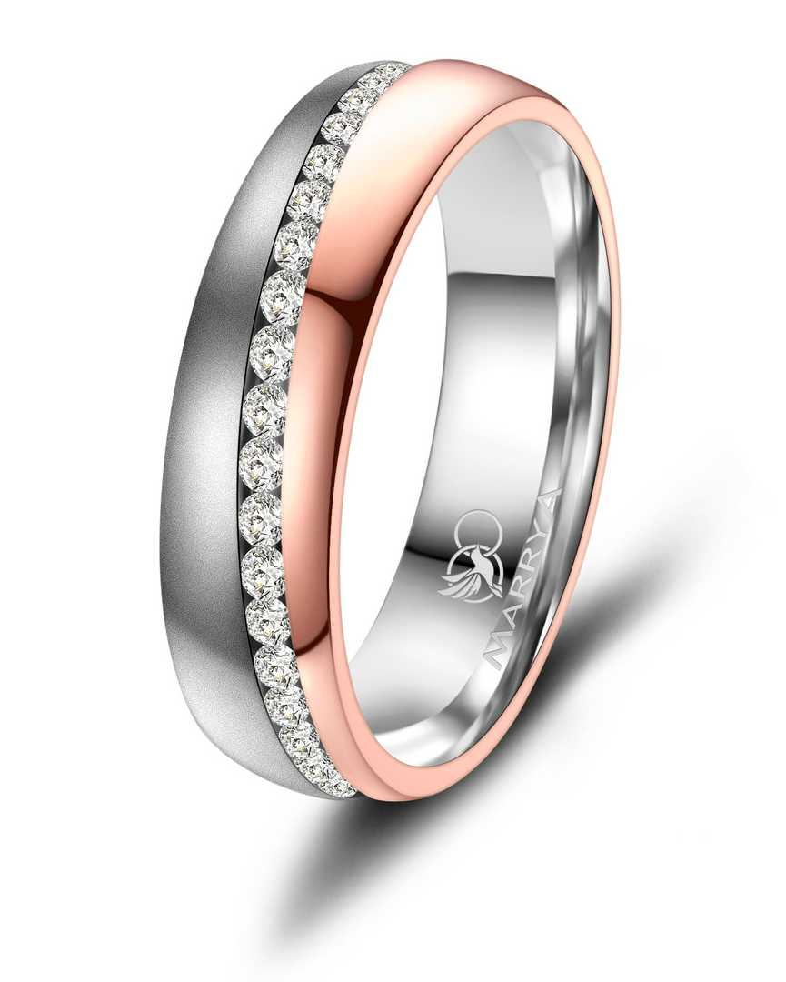 Dames ring bicolor uit edelstaal met zirconia