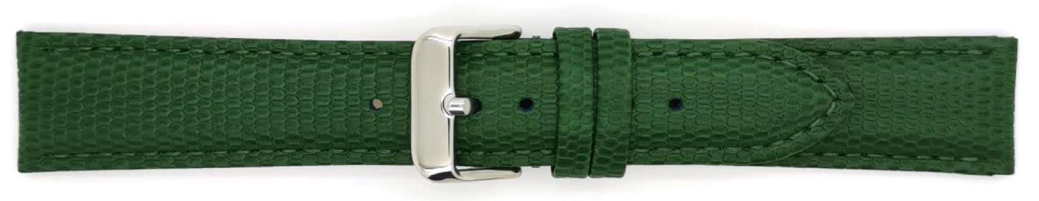 Kalf lederen horlogeband met fijne hagedis print en nubuck voering. Deze semi-Gevulde horlogeband is zacht en heeft een roestvrijstalen gesp.