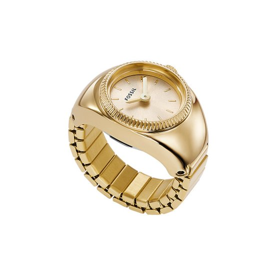 Een andere manier om de tijd te dragen!

Het is een ring. Het is een horloge. Het wordt je nieuwe favoriet!
Fossil introduceert de horlogering in een reeks van klassieke platingkleuren; zilver, goud en rose-goud.
Draag de horlogering op zichzelf, combineer het met ringen of met een polshorloge.

Dit goudkleurige ringhorloge heeft een goudkleurige sunray-wijzerplaat, een 15 mm horlogekast en een goudkleurige roestvrijstalen rekbandje.
