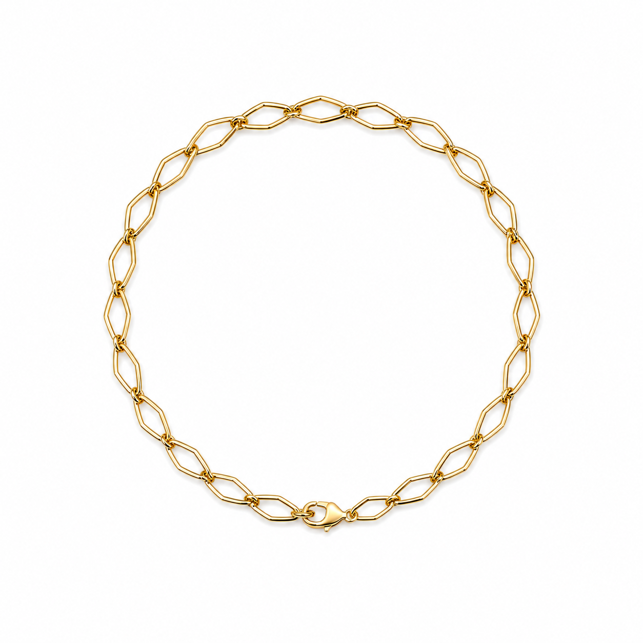 Gouden schakel armband met een lengte van 19 cm.