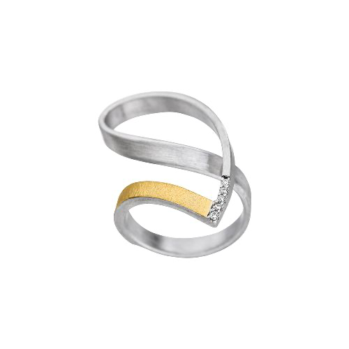 Der Ring  mit 5 Brillanten &agrave; 0,01 ct ist ein elegantes Schmuckst&uuml;ck in der Gr&ouml;&szlig;e 57. Dieser Bicolor-Ring verleiht jedem Outfit einen Hauch von Luxus. Ideal, um ihn zu besonderen Anl&auml;ssen zu tragen, sei es allein oder kombiniert mit anderen Schmuckst&uuml;cken f&uuml;r ein stilvolles Statement.