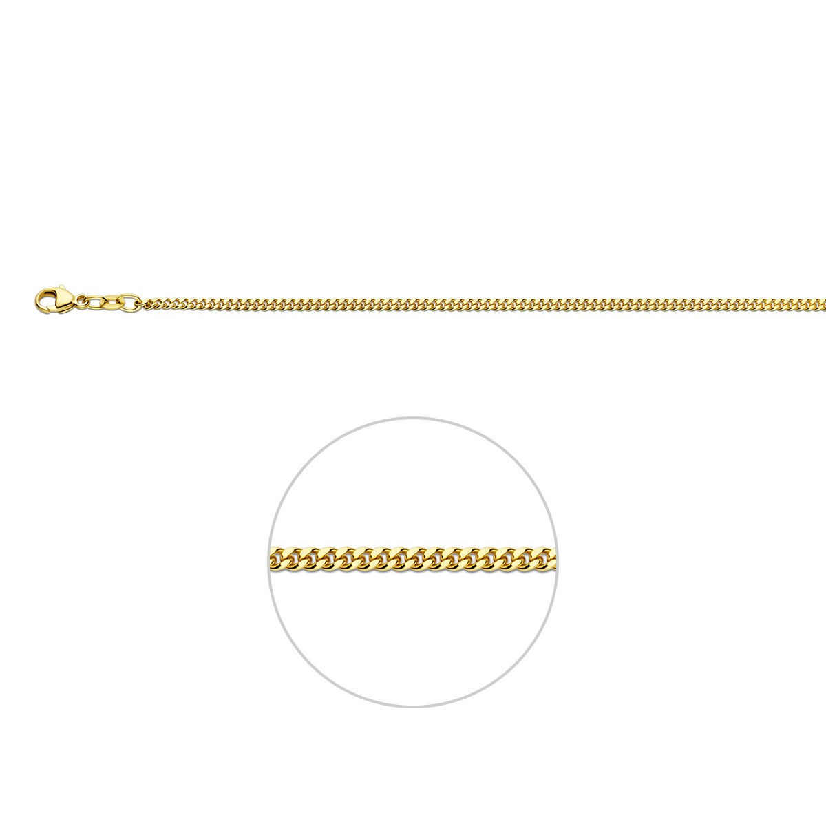 De 14 Karaats gourmette ketting van 50 cm en 2,1 mm dik is een elegante ketting, perfect voor dagelijkse stijl of speciale gelegenheden. Met zijn tijdloze design voegt deze gouden ketting een vleugje luxe toe aan elke outfit. Draag de ketting alleen voor een subtiele uitstraling of combineer met andere kettingen voor een gelaagde look.