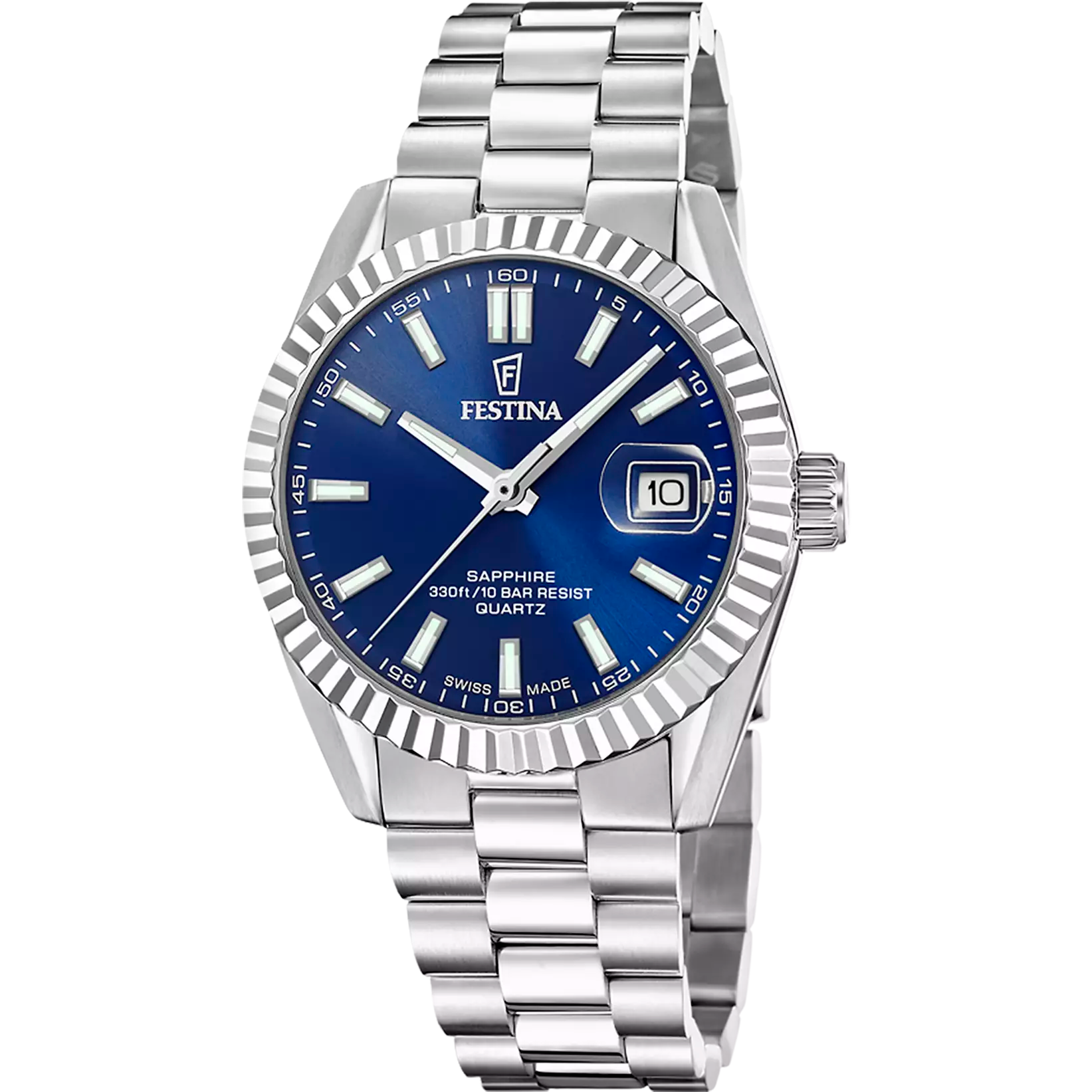 swiis festina met blauwe wijzerplaat quartz