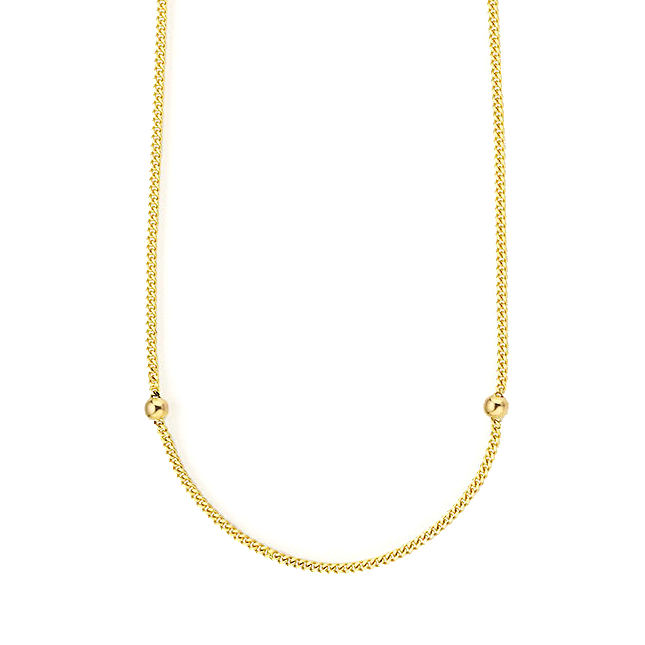 Gouden collier met bolletjes en een lengte van 45 cm.