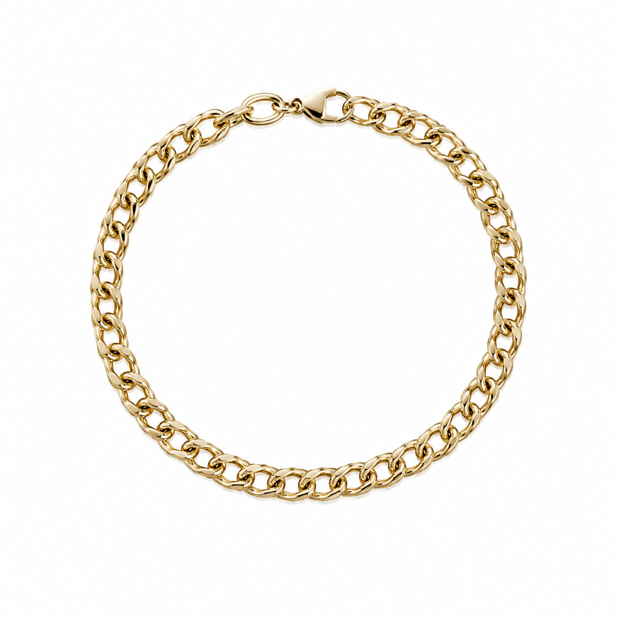 Gouden fantasie armband met een lengte van 19 cm.