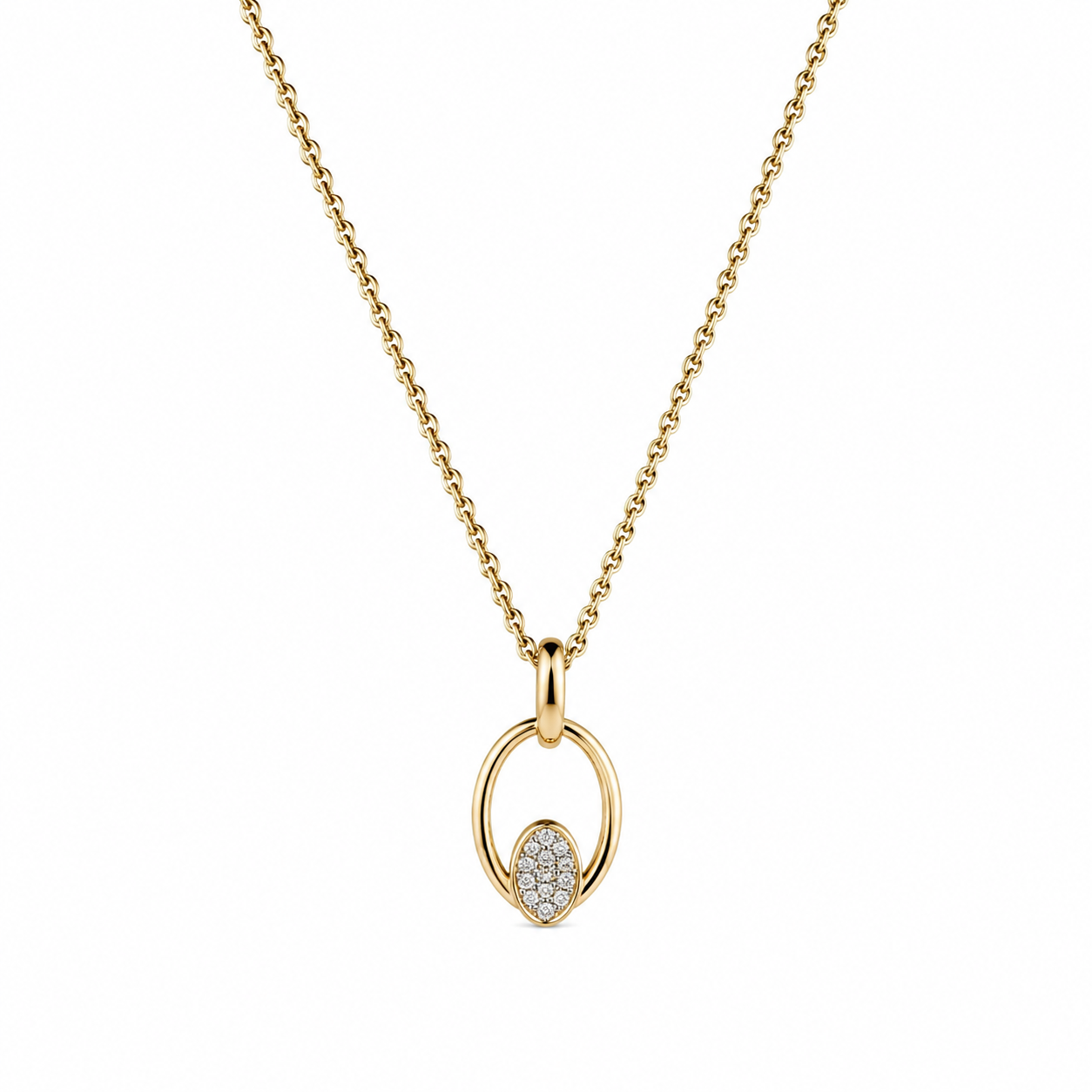 Gouden anker collier van 45 cm met een hanger voorzien van 0.06 ct. briljant