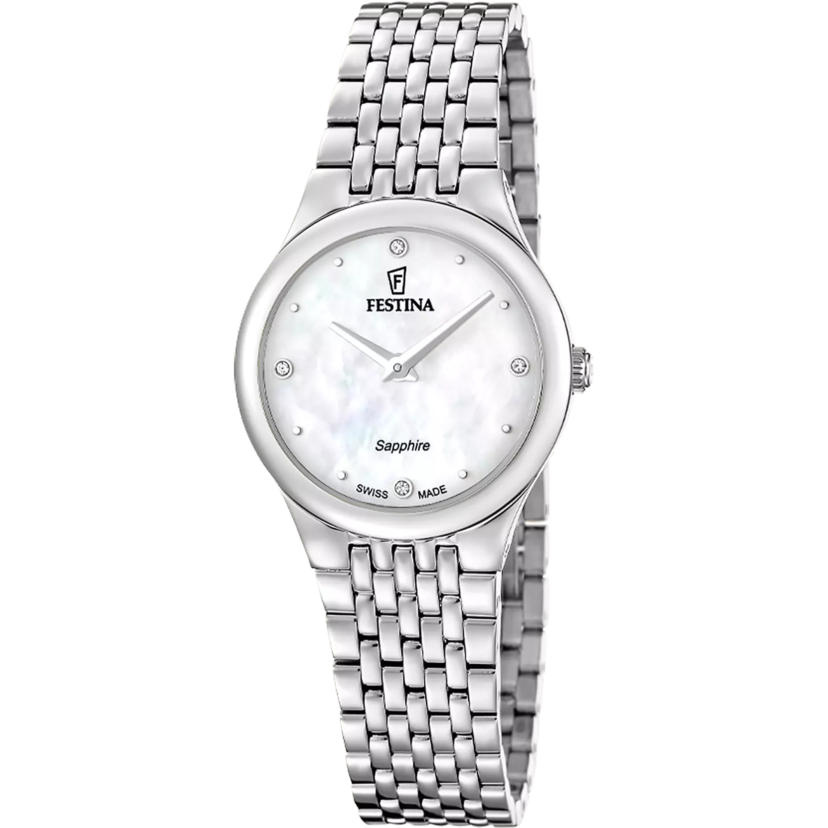 Festina - Staal dames horloge, Quartz, 50 meter WR, Saffierglas, met parelmoer wijzerplaat - F20096/1