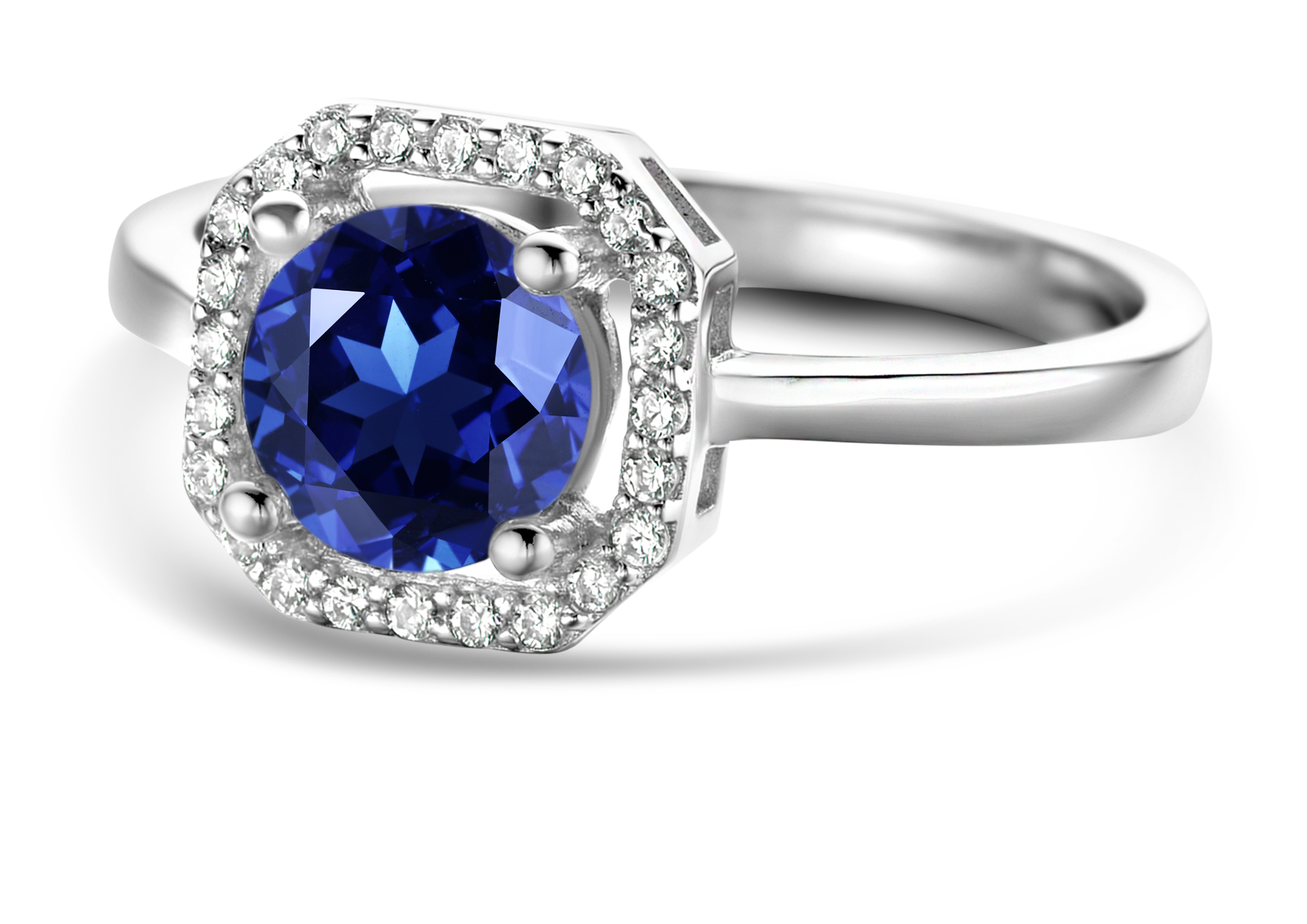 Ring in zilver met blauwe steen en zirconia 