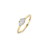 De ring is vervaardigd uit 14 karaat goud met lab grow diamant van 0.40 ct tweemaal en en 0.10ct.